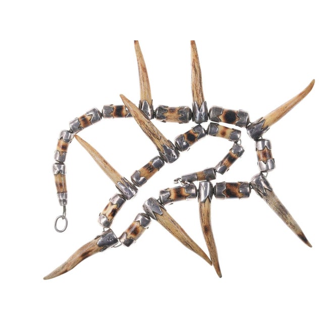 Metal Early Native American Sterling and Deer Antler Necklace For Sale - Image 7 of 11