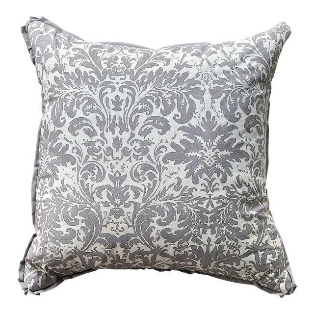 Groves Brothers Grey and Cream Fabric Pillow For Sale