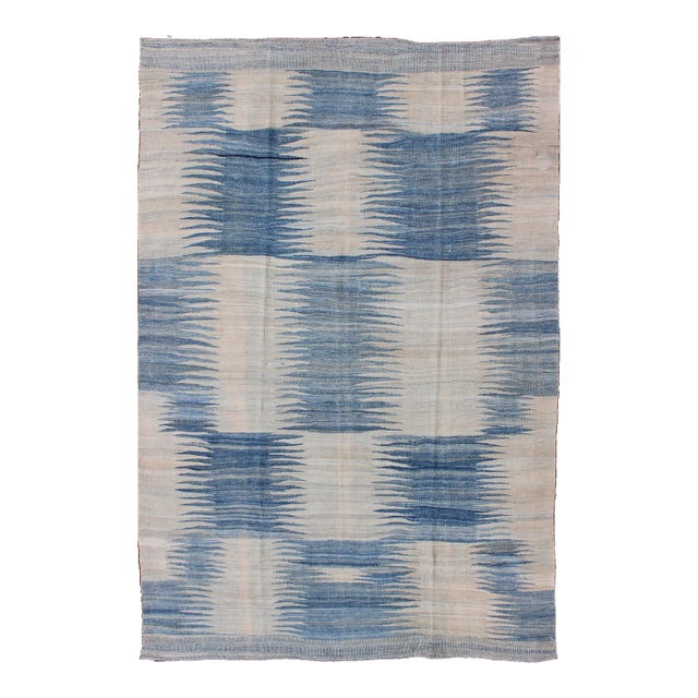 Modern Kilim Tribal Rug With Abstract Geometric Design in Soft Blues 6'4 X 9'5 For Sale