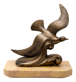 Art Deco French Stylized Bird Sculpture with Giallo di Siena Marble Vide-Poche, 20th Century