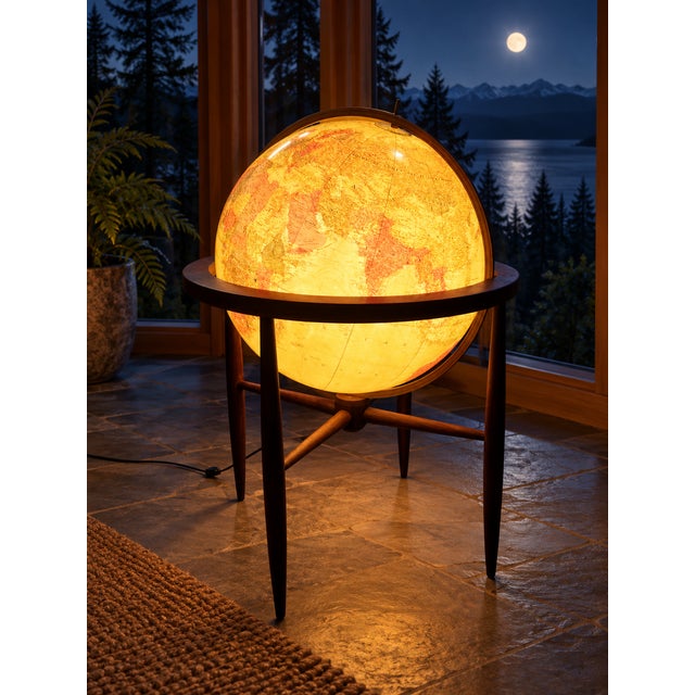 Larger sized true vintage, mid century modern, Illuminated Replogle 24" Library Floor Globe. This piece is solid, sturdy,...