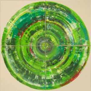 Green Circle Quadriptych, Contemporary Painting on Canvas