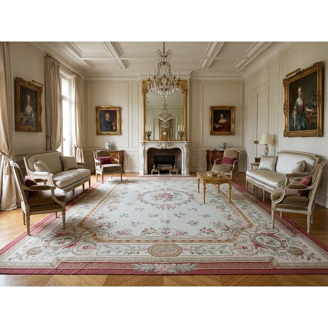 12x16 Vintage Aubusson Flat Weave Wool Rug, Louis Philippe Rose Wreath For Sale - Image 10 of 12