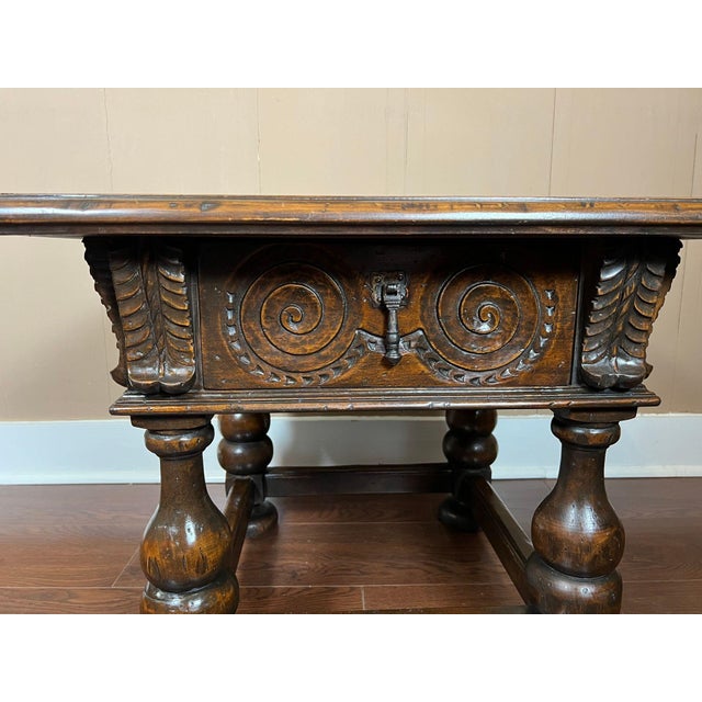 Wood Antique English Side End Table Small Square Carved Oak Jacobean Revival C1910 For Sale - Image 7 of 18