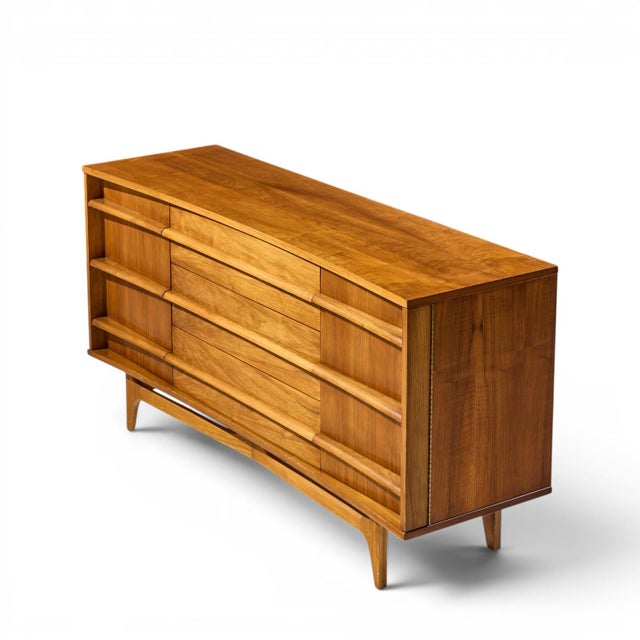 Young Manufacturing Mid Century Curved Walnut Credenza and Hutch For Sale - Image 11 of 12