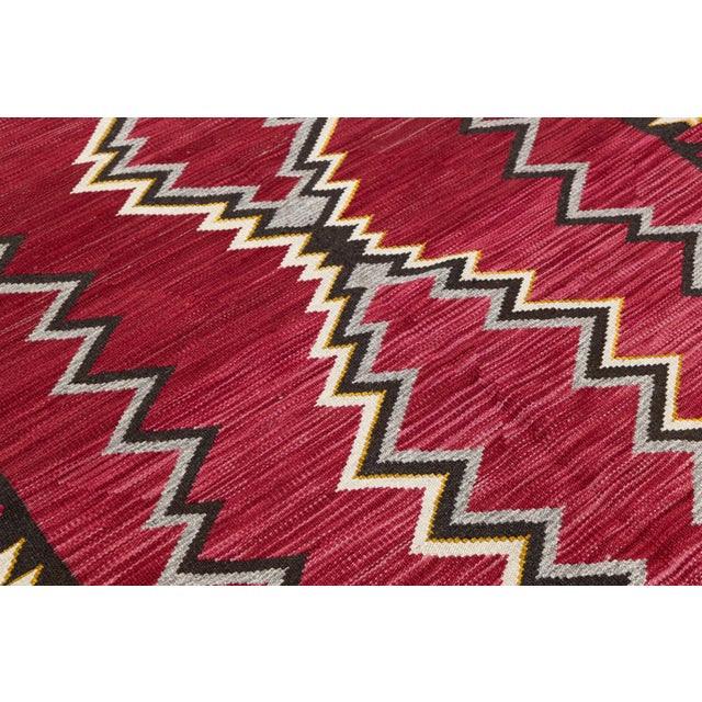 Modern Southwestern Navajo-Style Handmade Wool Area Rug in Crimson and Obsidian For Sale - Image 9 of 10