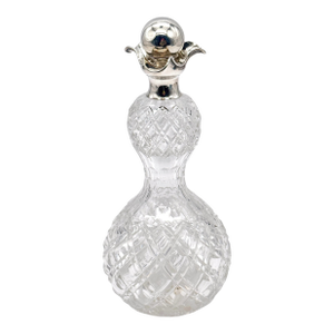 English Sterling Silver & Cut Crystal Pinch Neck Decanter, London, 1906