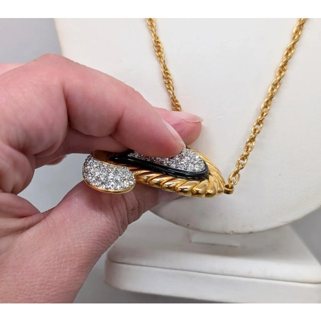 Vintage Signed Givenchy 1978 Goldtone Paisley Pavé Rhinestone Pendant Necklace For Sale - Image 9 of 12