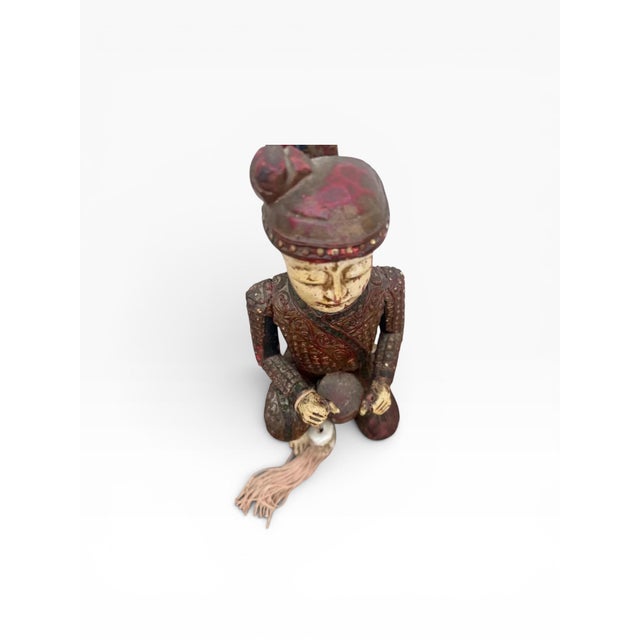 Mid 20th Century Mid 20th Century Hand-Carved Chinese Figural Sculpture of Seated Musician With Drum For Sale - Image 5 of 14