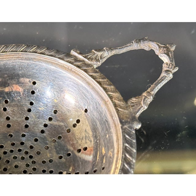 Antique English Silverplate Tea or Lemon Strainer With Twig Handles For Sale - Image 4 of 6