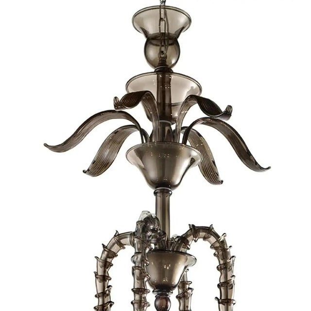 Venetian modern smoked-fumè “Ca’ Rezzonico” Murano glass chandelier . Traditional arms in "Ca' Rezzonico" in a new linear...