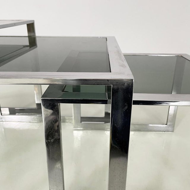 Black Italian Modern Trio of Coffee Tables in Smoked Glass and Metal, 1980s For Sale - Image 8 of 18