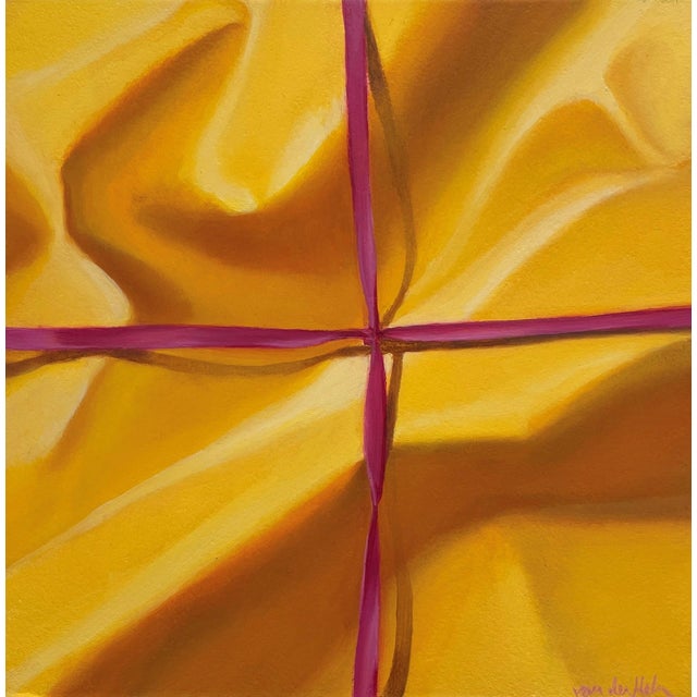 Gold Package by Sarah van der Helm | Oil on Cradled Panel Abstract depiction of a wrapped gift. For Sale