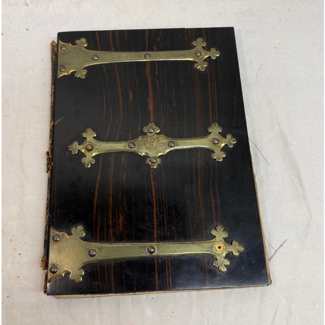 English Antique 19th Century Brass Wood English Inkwell Letter Pen Stand Writing Book For Sale - Image 3 of 14