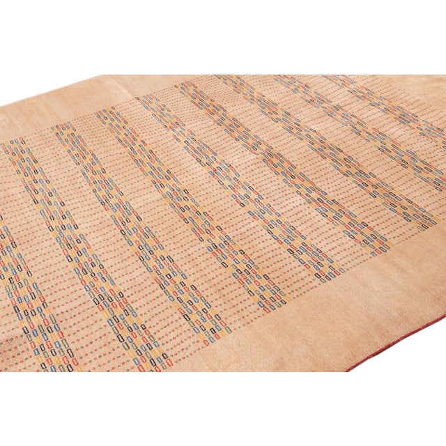 Peach Modern Gabbeh Handmade Wool Rug With Geometric Pattern For Sale - Image 4 of 7