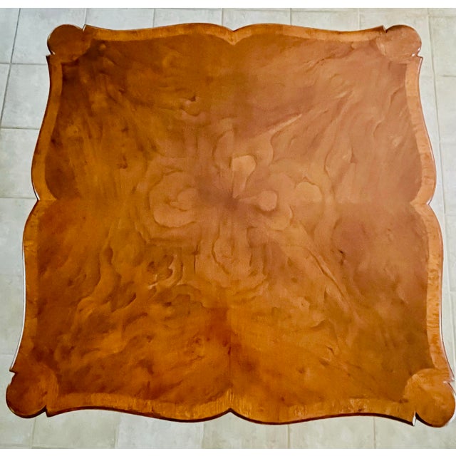 French Provincial Vintage French Country Carved Burlwood Top Game & Dining Table – Ideal for Mahjong or Breakfast Nook For Sale - Image 3 of 10