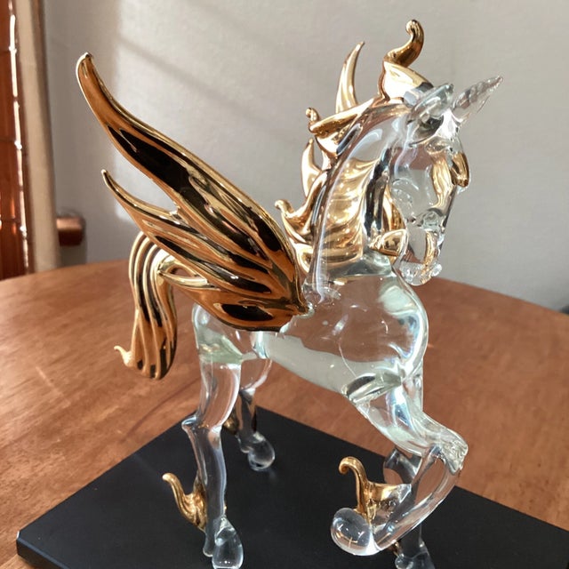 Late 20th Century Crystal and Gold Leafs With Base Murano Style Pegaso For Sale - Image 10 of 13