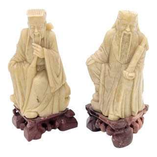 Pair of Chinese Soapstone Immortals, Circa 1900 For Sale