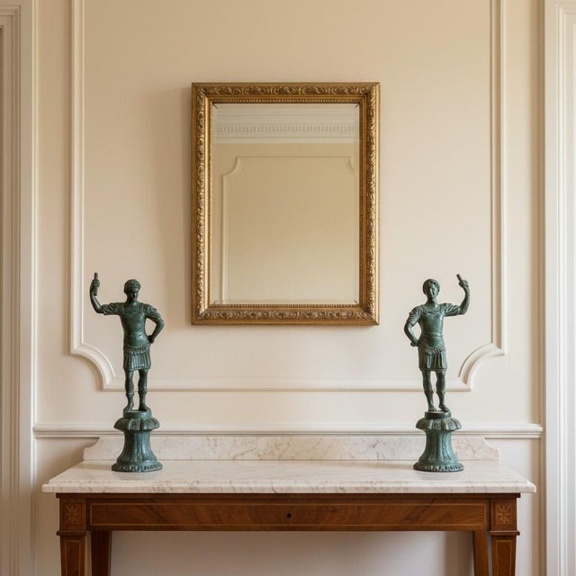 Vintage Maitland Smith Bronze Roman Statue-Pair-Verdigris Neoclassical-Sculpture For Sale - Image 10 of 11