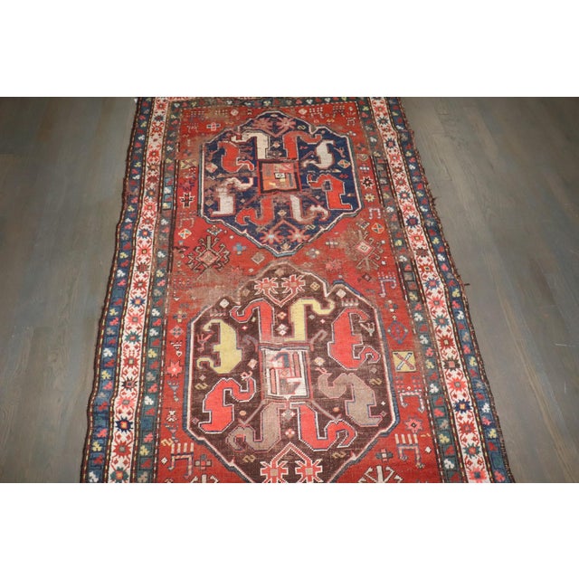 Red Early 20th Century Distressed Cloudband Karabagh Runner - 3'5" x 12'8" For Sale - Image 8 of 10