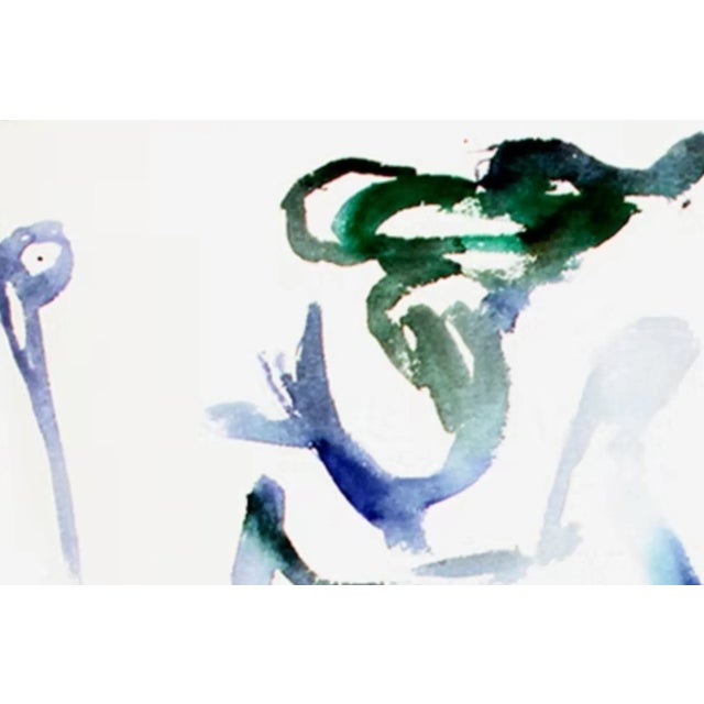 2020s Blue - 2020, Abstract, Expressionist, Contemporary, Blues/White, Fine Art Watercolor Painting on Paper by Joe Ginsberg. For Sale - Image 5 of 5
