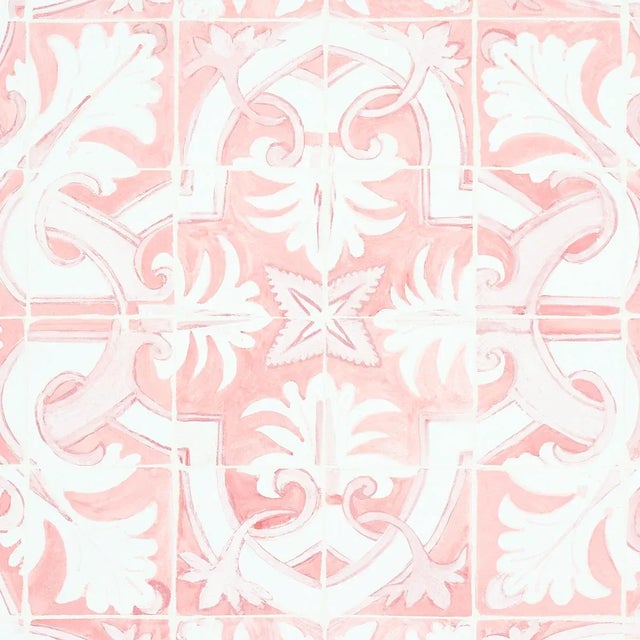 Sample - Schumacher X Mary McDonald Azulejos Wallpaper in Pink For Sale In Charlotte - Image 6 of 6