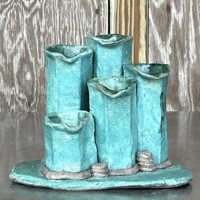 Mid-Century Modern Vintage Boho Studio Pottery Vase For Sale - Image 3 of 10