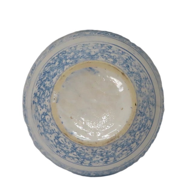 Antique American Blue Spongeware Decorated Stoneware 10 Inch Kitchen Mixing Bowl For Sale - Image 4 of 13