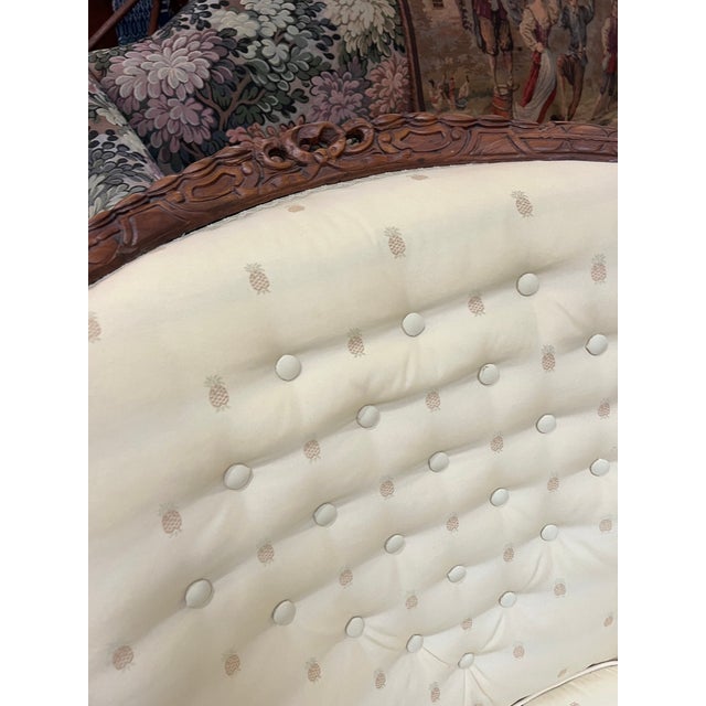 1920's Art Nouveau Carved Walnut Lounge Club Chair Pineapple Upholstery For Sale - Image 6 of 11