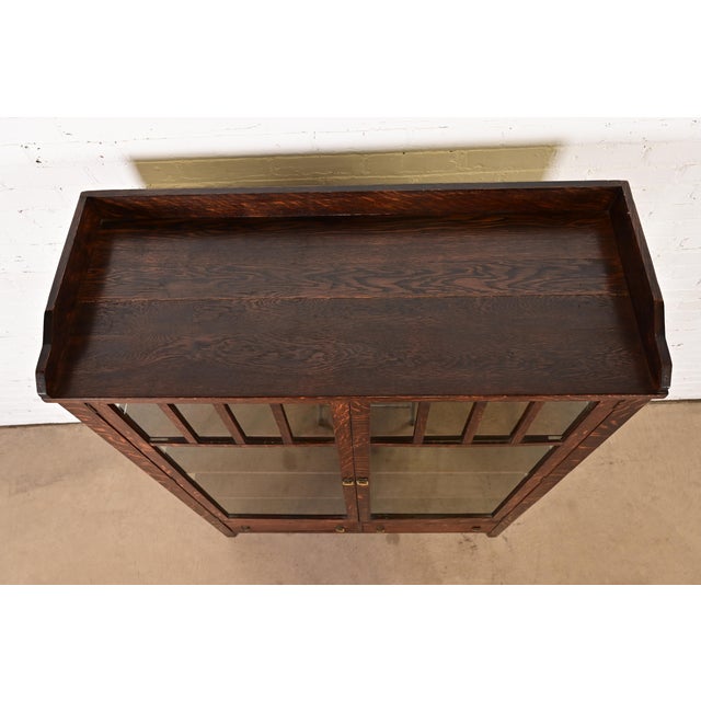Limbert Style Antique Mission Oak Arts and Crafts Bookcase Cabinet, Circa 1910 For Sale - Image 10 of 14