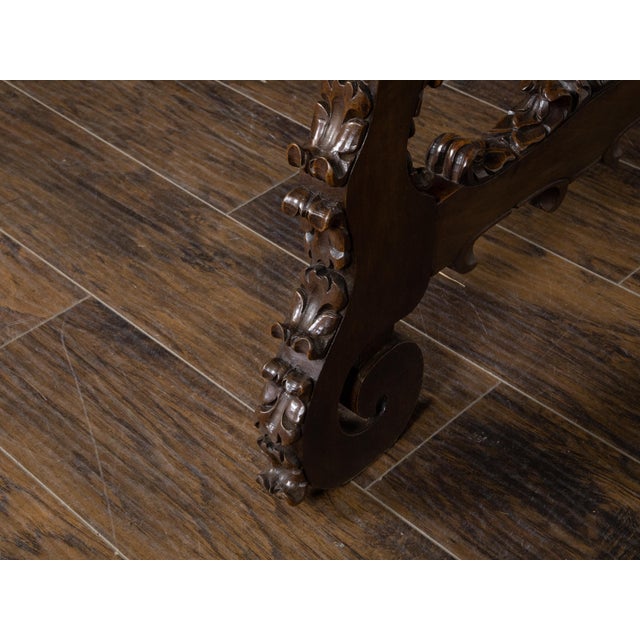 Italian 19th Century Walnut Baroque Style Fratino Table with Carved Lyre Legs For Sale - Image 4 of 12