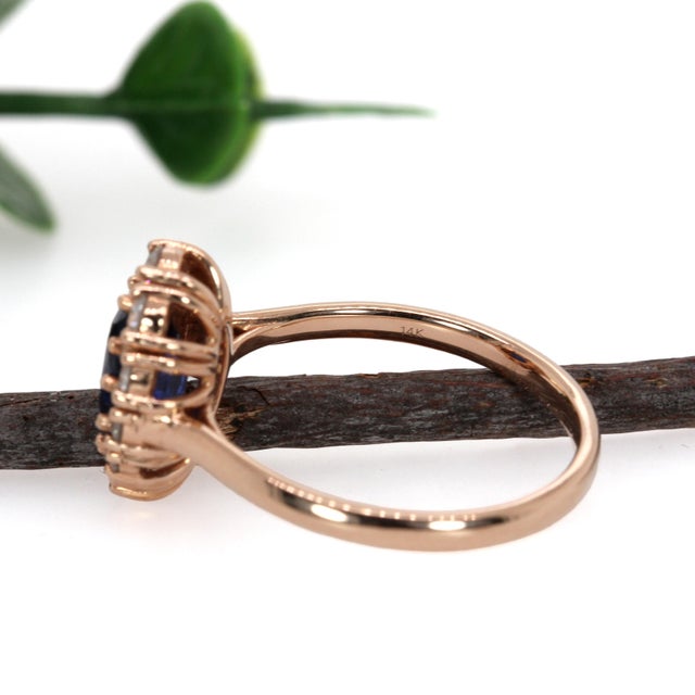 1.75ct Ceylon Sapphire Ring With Natural Diamond Halo in 14k Solid Gold, Size 6.75 For Sale In Columbus - Image 6 of 7