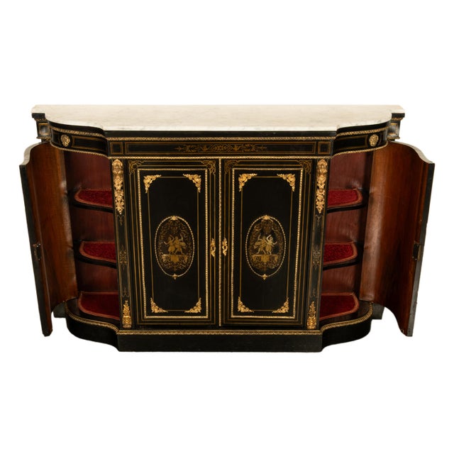 Mid 19th Century 19th Century French Napoleon III Ormolu & Marble Ebonized Cabinet Sideboard 1860 For Sale - Image 5 of 17
