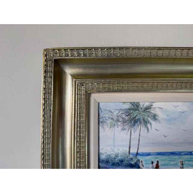 Vintage H. Cole Impressionist Tropical Beach Scene Oil on Canvas Painting, Framed For Sale - Image 4 of 11