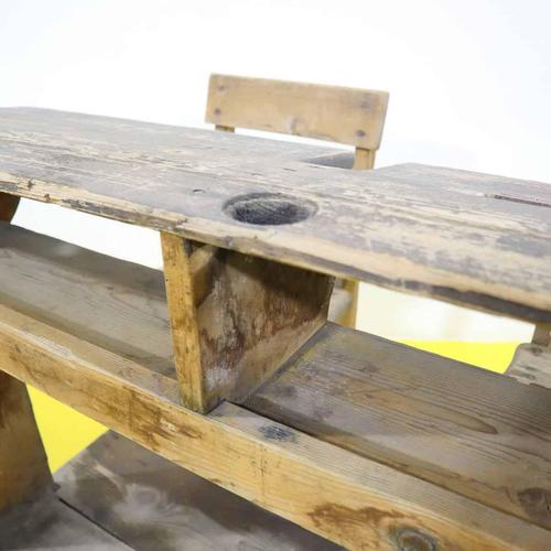 Rustic Double Wooden School Desk with Integrated Seats For Sale - Image 3 of 11