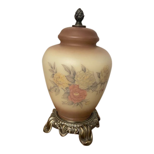 Vintage 1976 Floral Frosted Lamp Gim For Sale