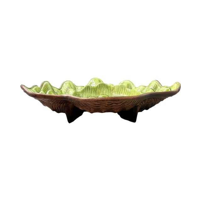 Vintage Mid Century Modern 1960s Treasure Craft Vibrant Green Shell Clam Serving Dish Bowl Candy For Sale In Palm Springs - Image 6 of 6