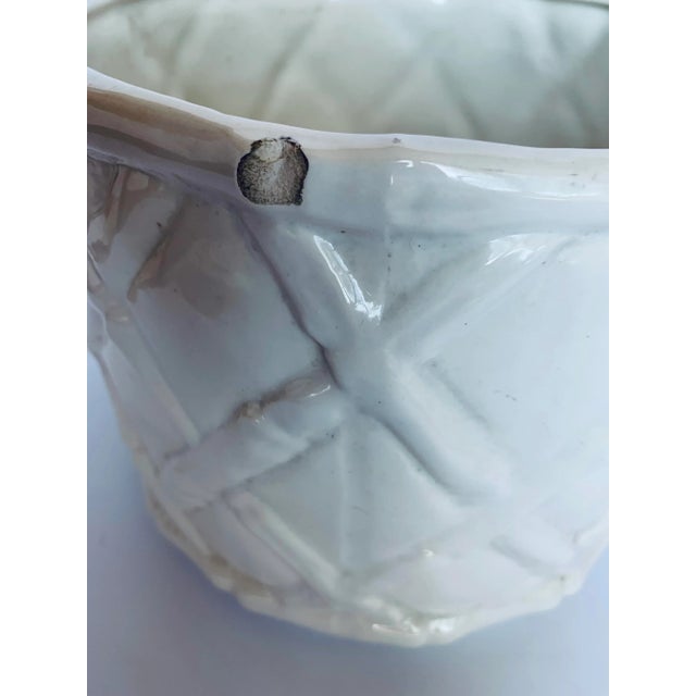 Late 20th Century Vintage Hollywood Regency/Palm Beach White Ceramic Faux Bamboo Cache Pot/Planter For Sale - Image 5 of 12