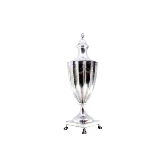 Silver Silver Urn with Engraved Top, Lid with Knob and Frieze and Claw-Shaped Feet For Sale - Image 8 of 8