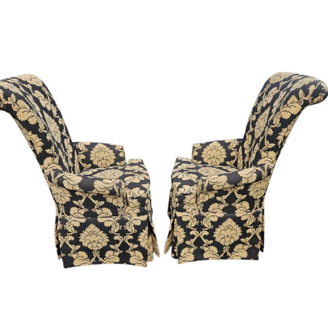 Baroque 1990s 2 Ethan Allen Custom Wing Roll Armchairs Demask Tapestry Pattern Baroque Style For Sale - Image 3 of 11