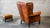 1970s Vintage Art Deco Distressed Cognac Leather Wingback Chair & Ottoman For Sale - Image 12 of 16