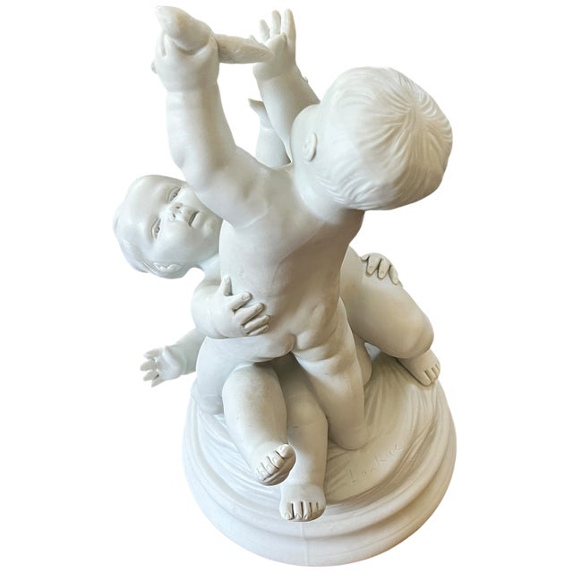 Antique Edmé Samson Paris White Bisque Porcelain Sculpture of Three Children With a Bird For Sale - Image 13 of 16