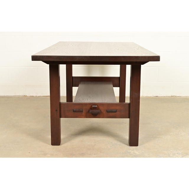 Gustav Stickley Antique Mission Oak Arts & Crafts Dining Table, Desk, or Library Table, Newly Refinished For Sale - Image 9 of 12