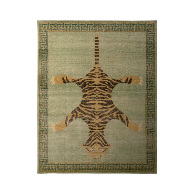 Handknotted Stretching Tiger Rug in Lush Sea Green, 2'x3' For Sale In New York - Image 6 of 6