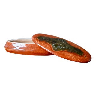 Art Nouveau Glazed Ceramic Ring Holder in Orange and Green by Léon Pointu, 1920s For Sale