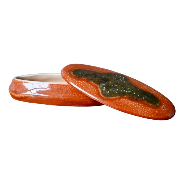 Art Nouveau Glazed Ceramic Ring Holder in Orange and Green by Léon Pointu, 1920s For Sale