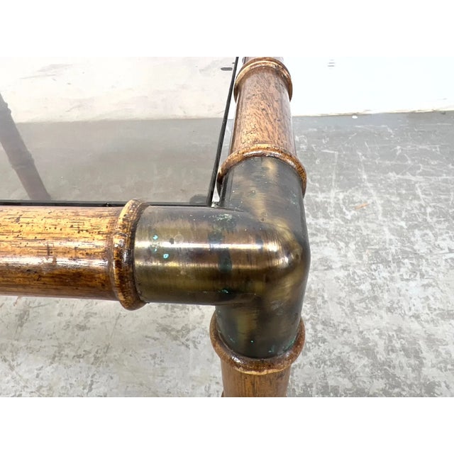 Brown Vintage Faux Bamboo Square Side End Tables With Smoked Glass Tops - A Pair For Sale - Image 8 of 10