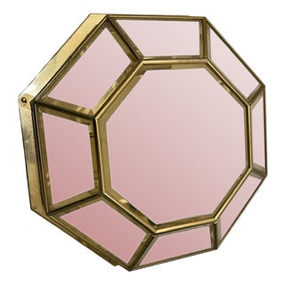 Brass and Glass Flushmount Light, 1980s For Sale