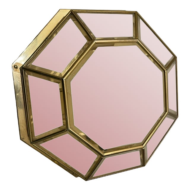 Brass and Glass Flushmount Light, 1980s For Sale