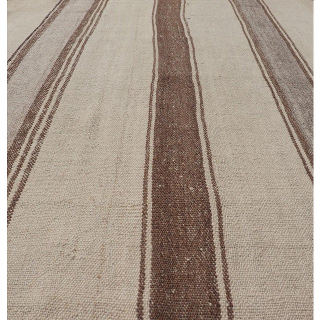 Vintage Turkish Kilim With Vertical Stripes in Tan, Taupe, Grey, Cream and Brown For Sale In Atlanta - Image 6 of 11